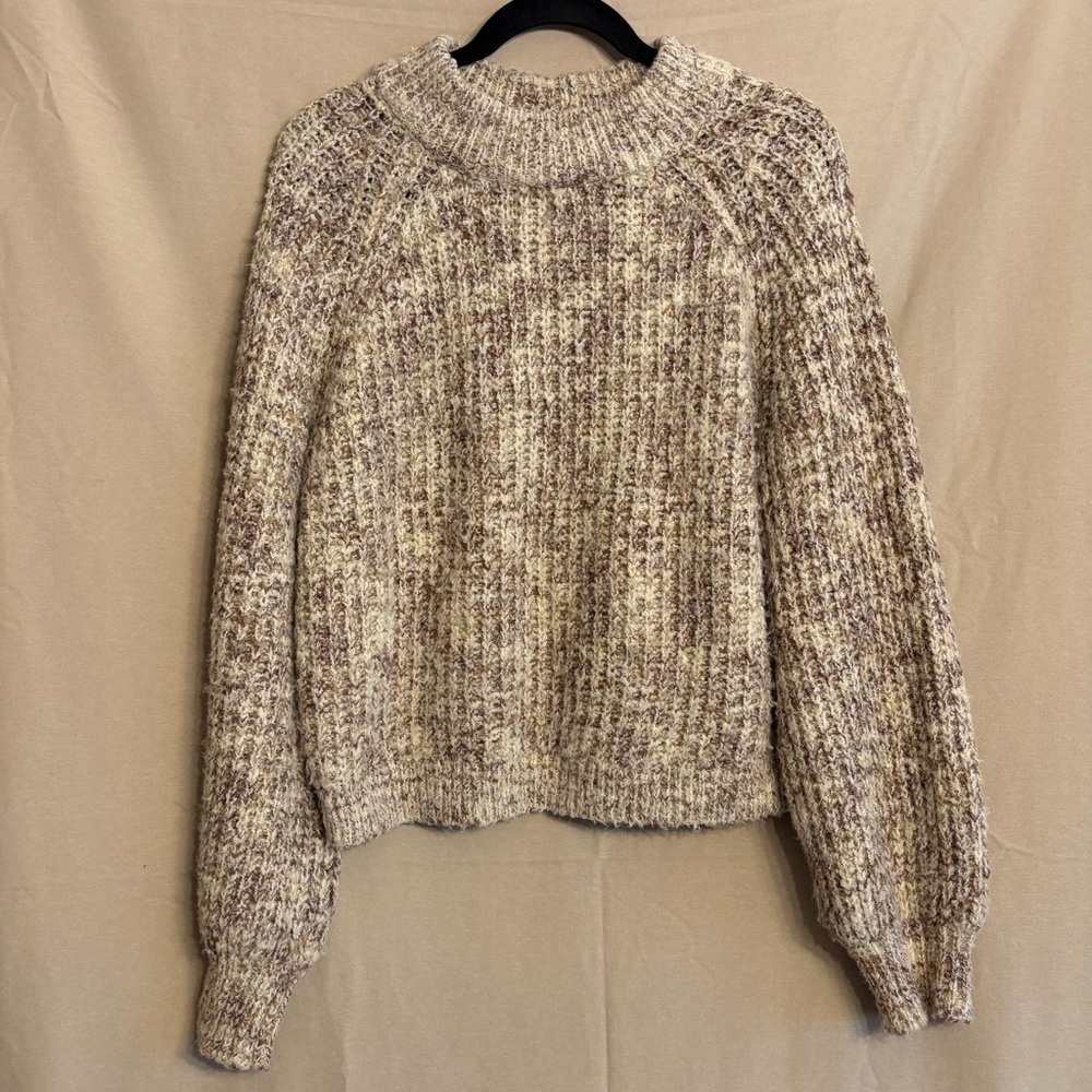 a.n.a Medium Marled Cream and Brown Mockneck Chunky Knit Sweater